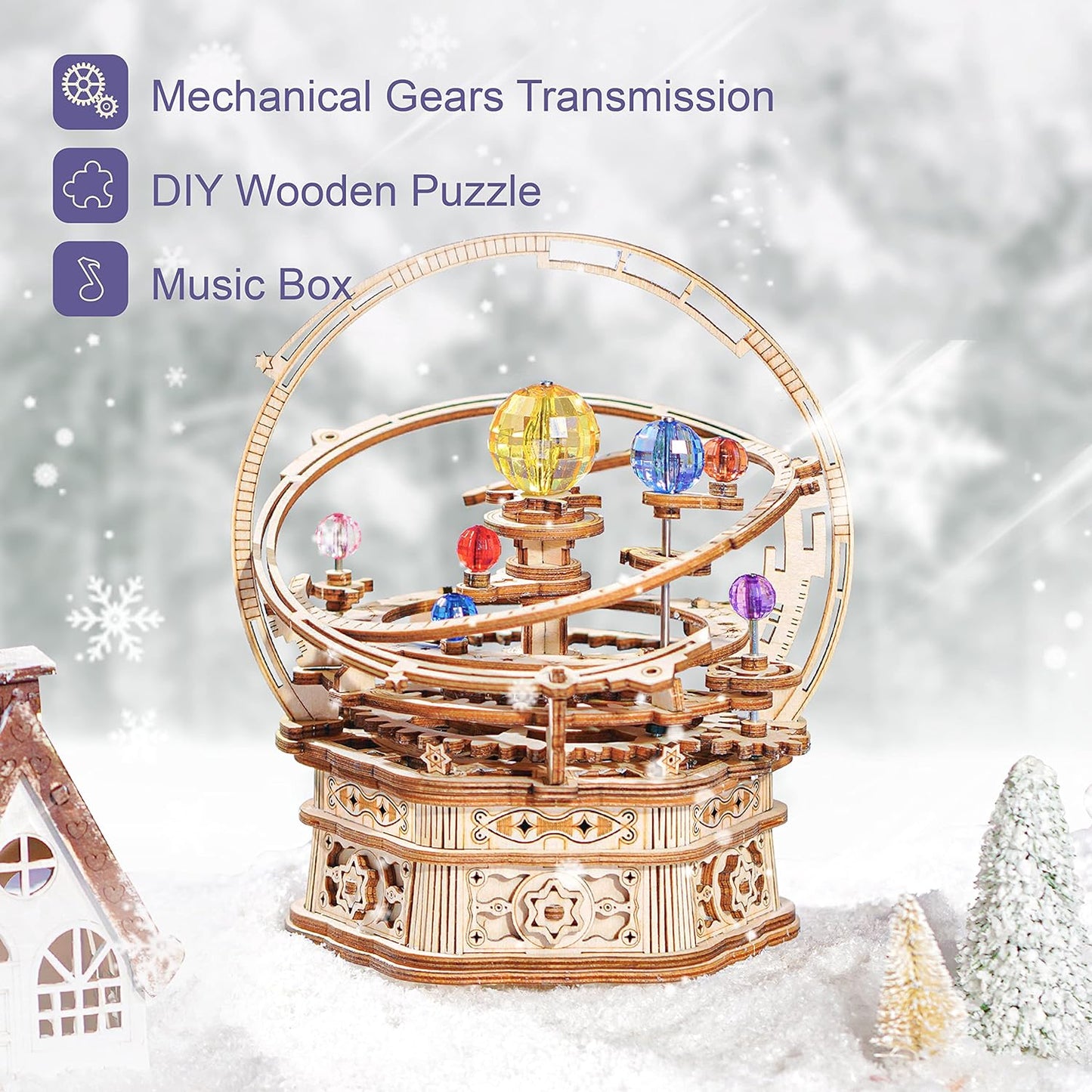 Music Box 3D Puzzles for Adults, DIY Wooden Mechanical Building Model Kits, Gift for Teens Kids on Children'S Day/Birthday/Christmas - Starry Night