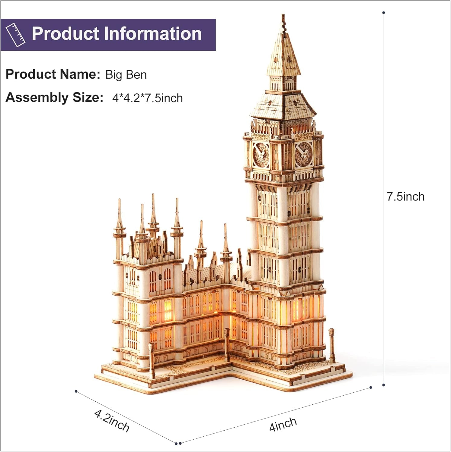 3D Wooden Puzzles for Adults Kids Big Ben -220 Pieces 3D Puzzle Wood London Architecture Model Craft Kits Birthday Gift for Teens/Adults Desk Decor