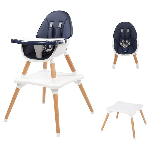 5-In-1 Baby High Chair Infant Wooden Convertible Chair W/5-Point Seat Belt, Blue