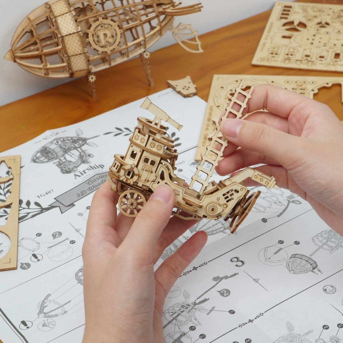 3D Puzzles for Adults,Wood Models for Adults to Build, DIY Craft Kits for Kids Ages 8+ - Airship (176 Pieces)