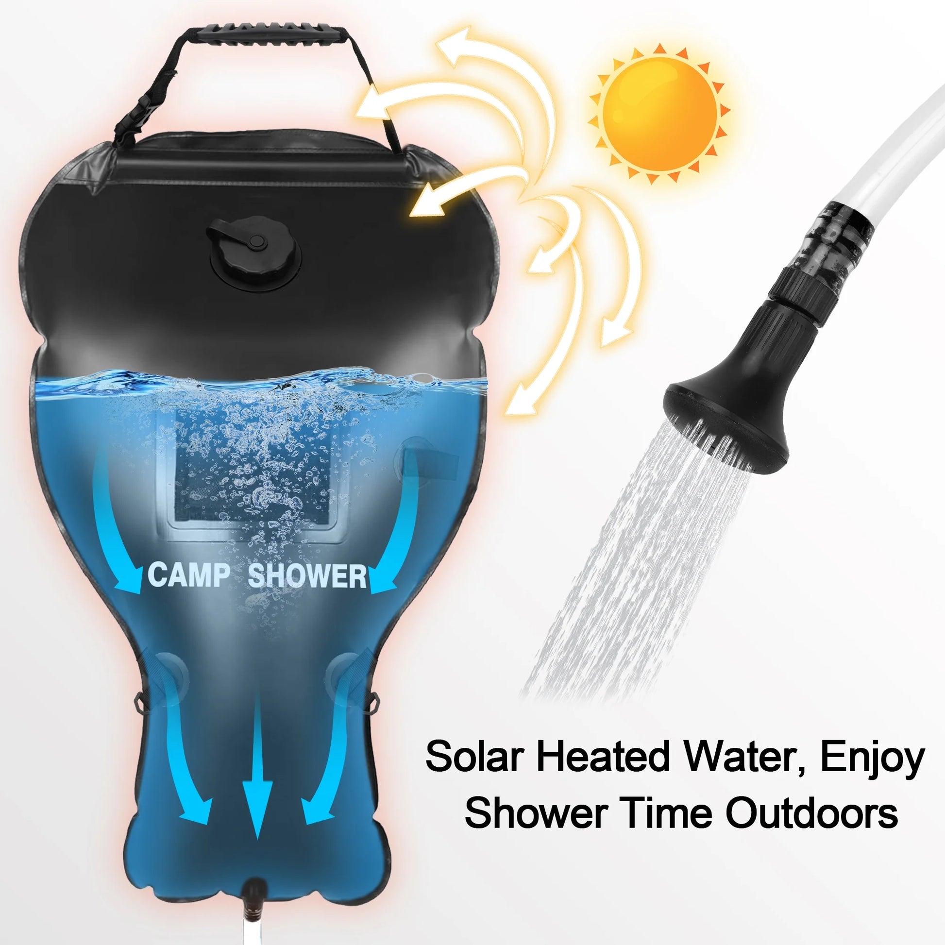 6.6 Gallons Portable Camping Shower Bag,  Solar Heating Shower Bag for Traveling Hiking Beach, Black