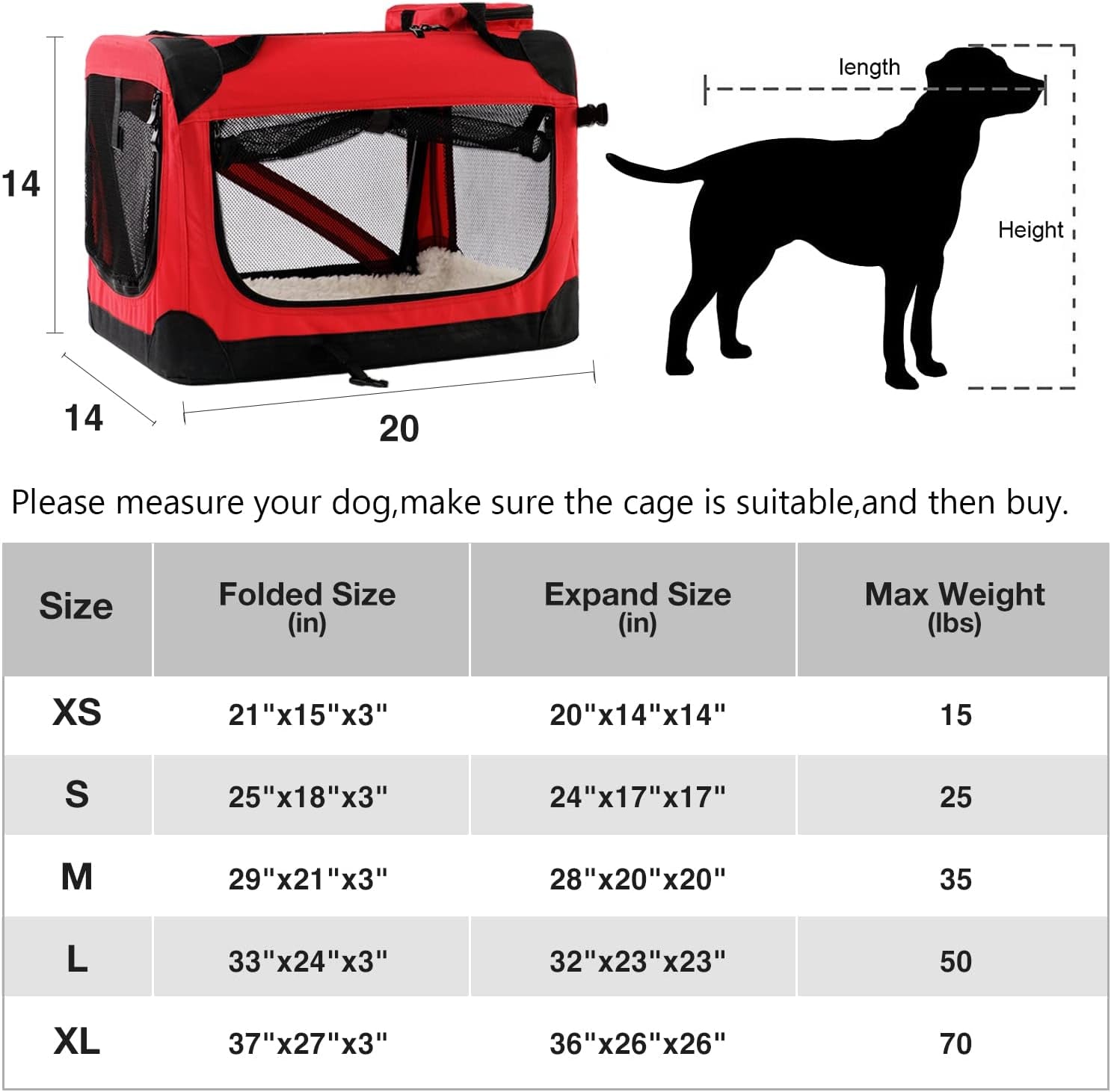 Small Portable Pet Carrier, Portable Soft Sided Dog Crate with Durable Mesh Windows, Dog Cage for Small Dogs Indoor and Outdoor, Foldable Dog Kennels for Puppy, Red S