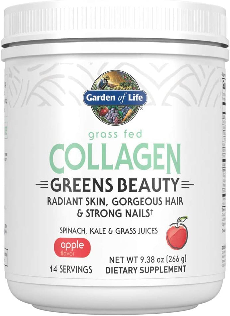 Grass Fed Collagen Greens Beauty Powder - Apple, 14 Servings, Collagen Powder for Women Skin Hair Nails Joints, Collagen Peptides Powder, Collagen Protein + Greens, Collagen Supplement