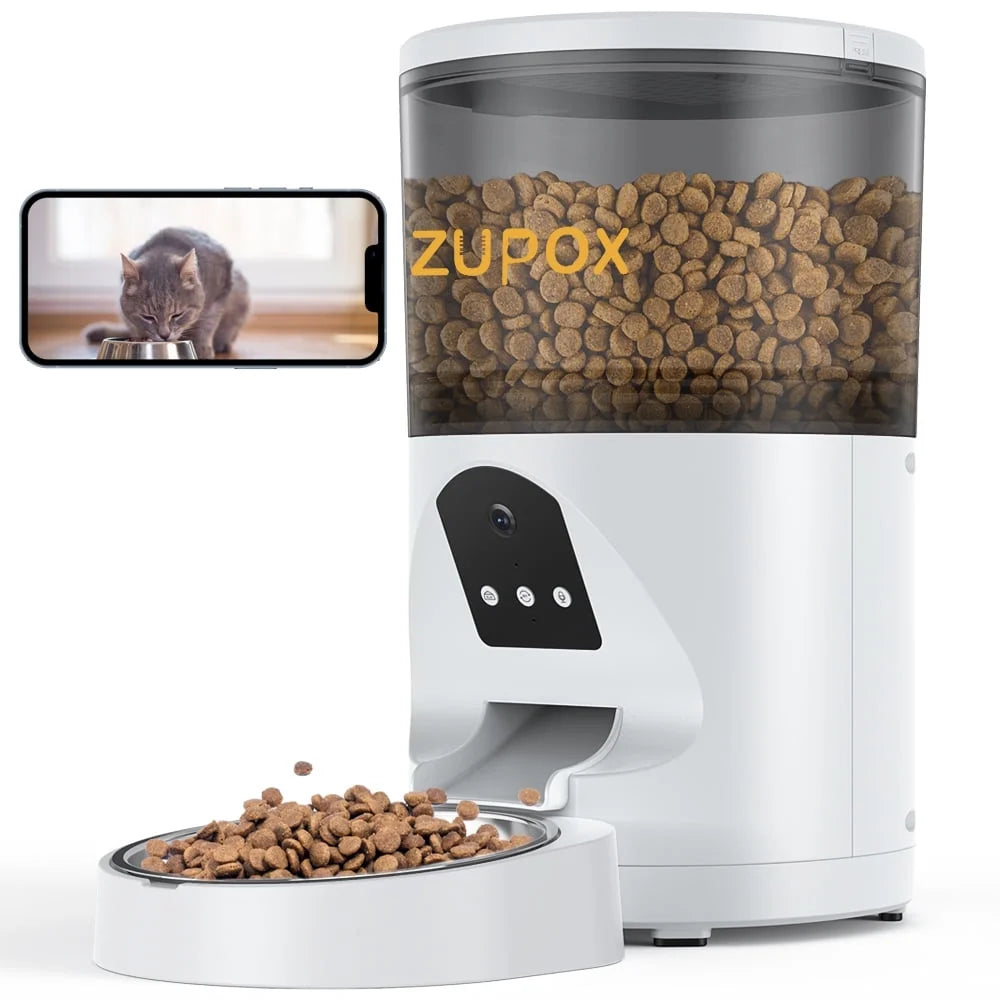 6L Automatic Cat Feeder with Camera, 1080P HD Video with Night Vision, Timed Cat Food Dispenser with APP Remote Control for Cat & Dog