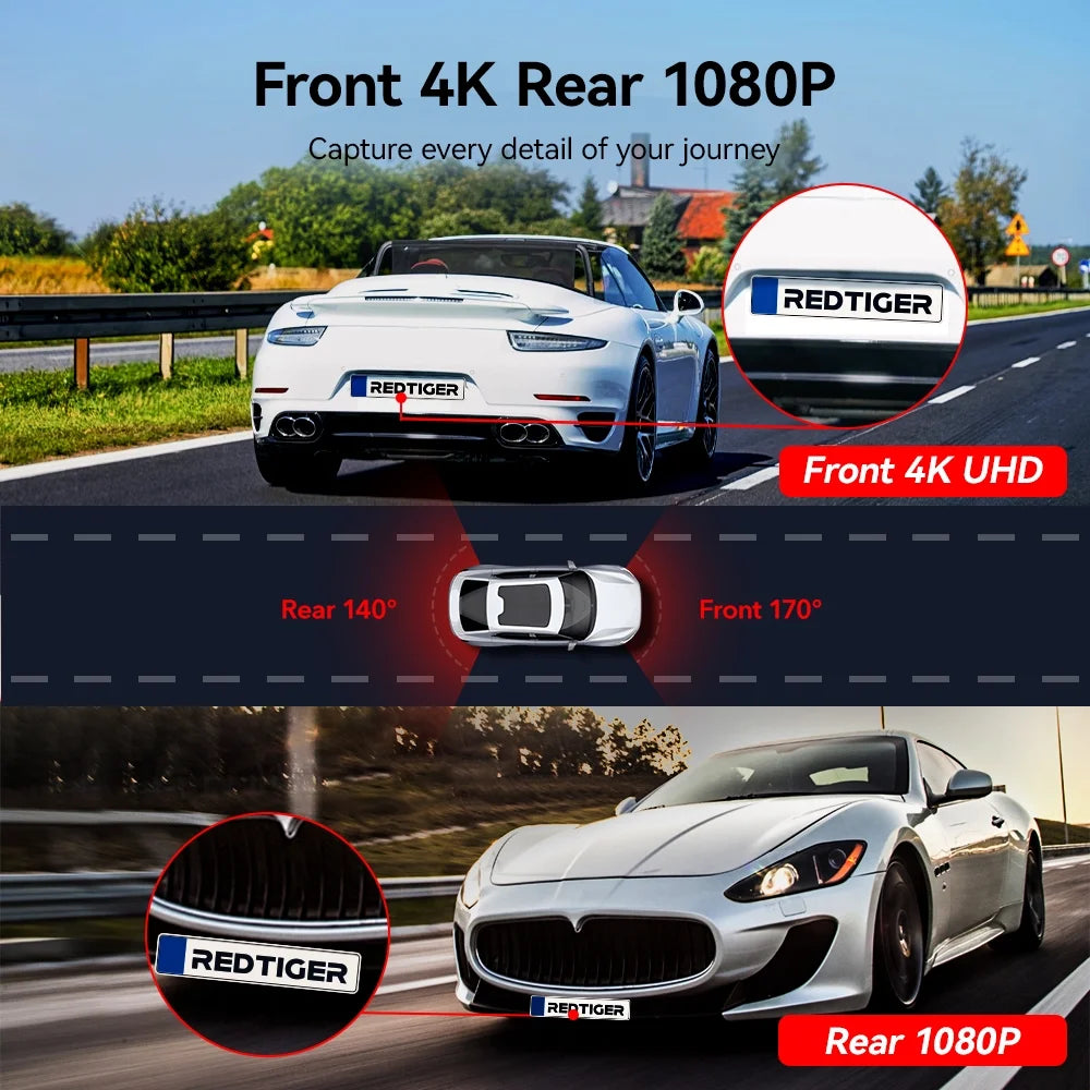 Dash Cam Front and Rear, Touch Screen Dash Camera with Wifi GPS, 4K Dashcam with Super Night Vision, WDR, 24H Parking Mode, Vehicle, Free 64GB Card