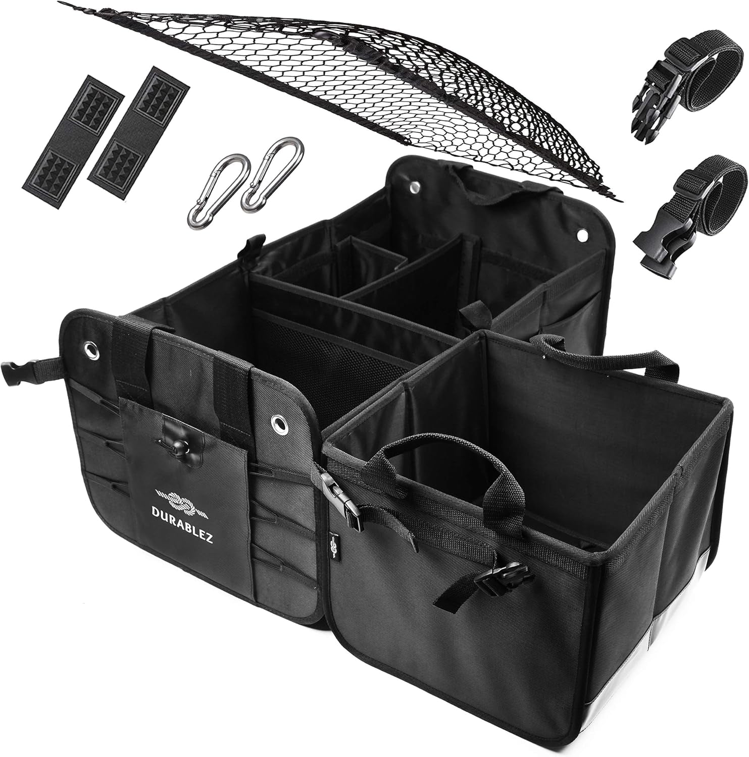 Large Car Trunk Organizer - Trunk Storage - Modular Detachable Configurable Collapsible - for SUV Minivan Truck Sedan Van - 3 Compartment XL, Blacк