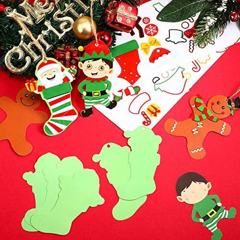 36 Set Christmas Craft Kit for Kids Christmas Tree Ornaments DIY Snowman Santa Gingerbread Elves Christmas Crafts Hanging Ornament with Hanging Rope for Home Fun Activities,4 Styles