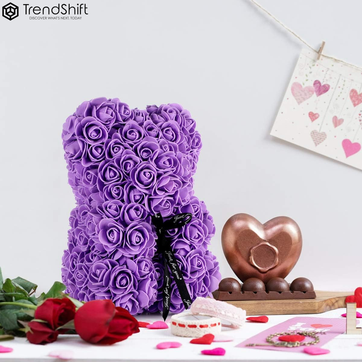 Rose Bear Gift for Women, Flower Bear Mom Birthday Gifts from Daughter Son, Rose Teddy Bear Valentines Day Gifts for Girlfriend, for Wife Mom​(Purple)