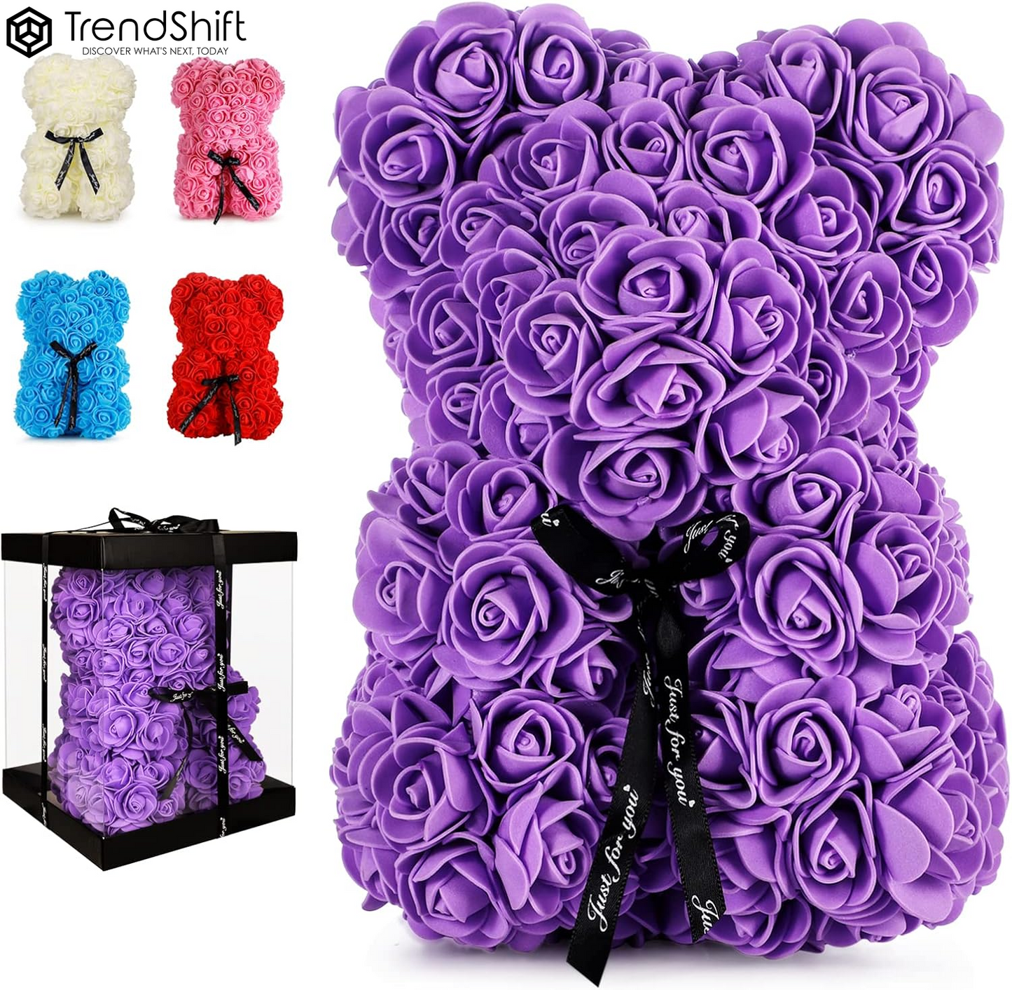 Rose Bear Gift for Women, Flower Bear Mom Birthday Gifts from Daughter Son, Rose Teddy Bear Valentines Day Gifts for Girlfriend, for Wife Mom​(Purple)