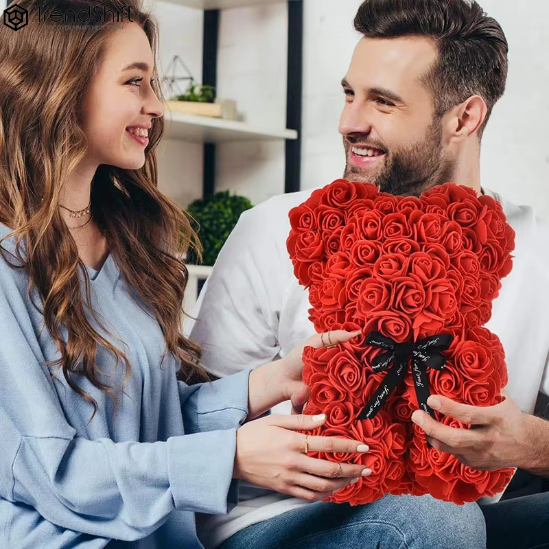 Artificial Rose Bear Red Pink PE Flower Rose Bear for Mom Mother'S Day Wedding Valentine'S Day Anniversary Gifts & Decorations