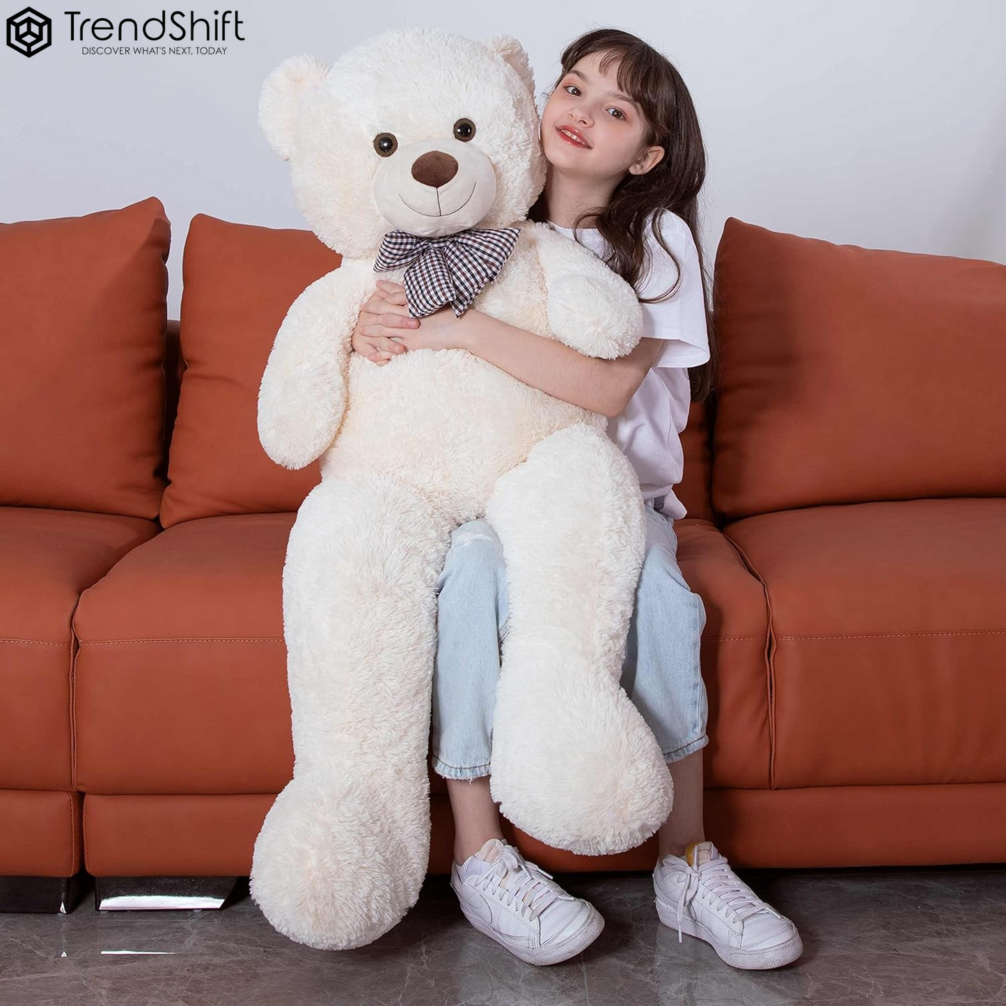 Giant Teddy Bear Stuffed Animals 5Ft, Big Teddy Bear White, Giant Bear Plush Gifts for Girlfriend Girls Christmas Valentine'S Day, 55 Inch