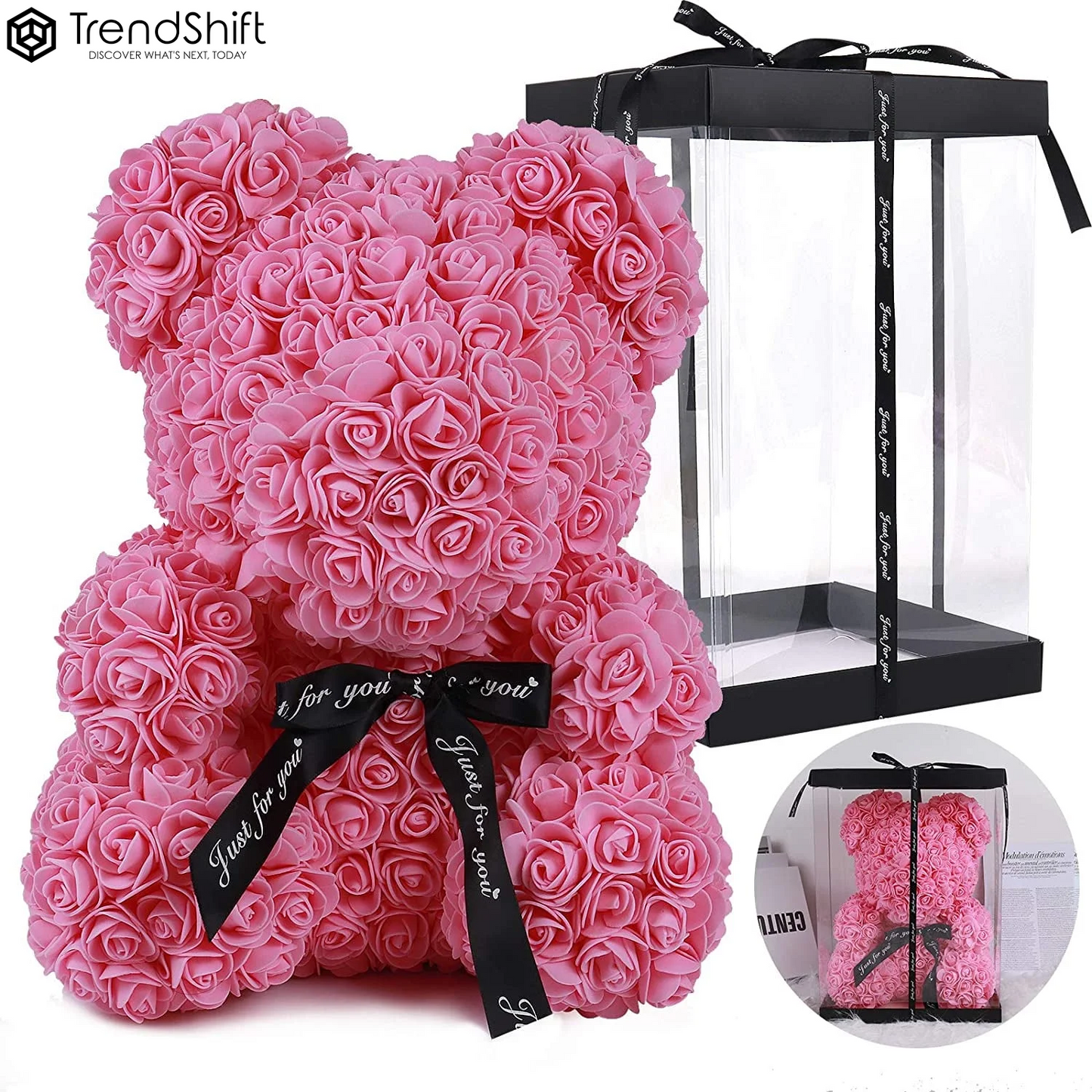 10-Inch Rose Flower Bear Gifts for Valentine'S Day,Mother'S Day,Christmas（Wine Red）