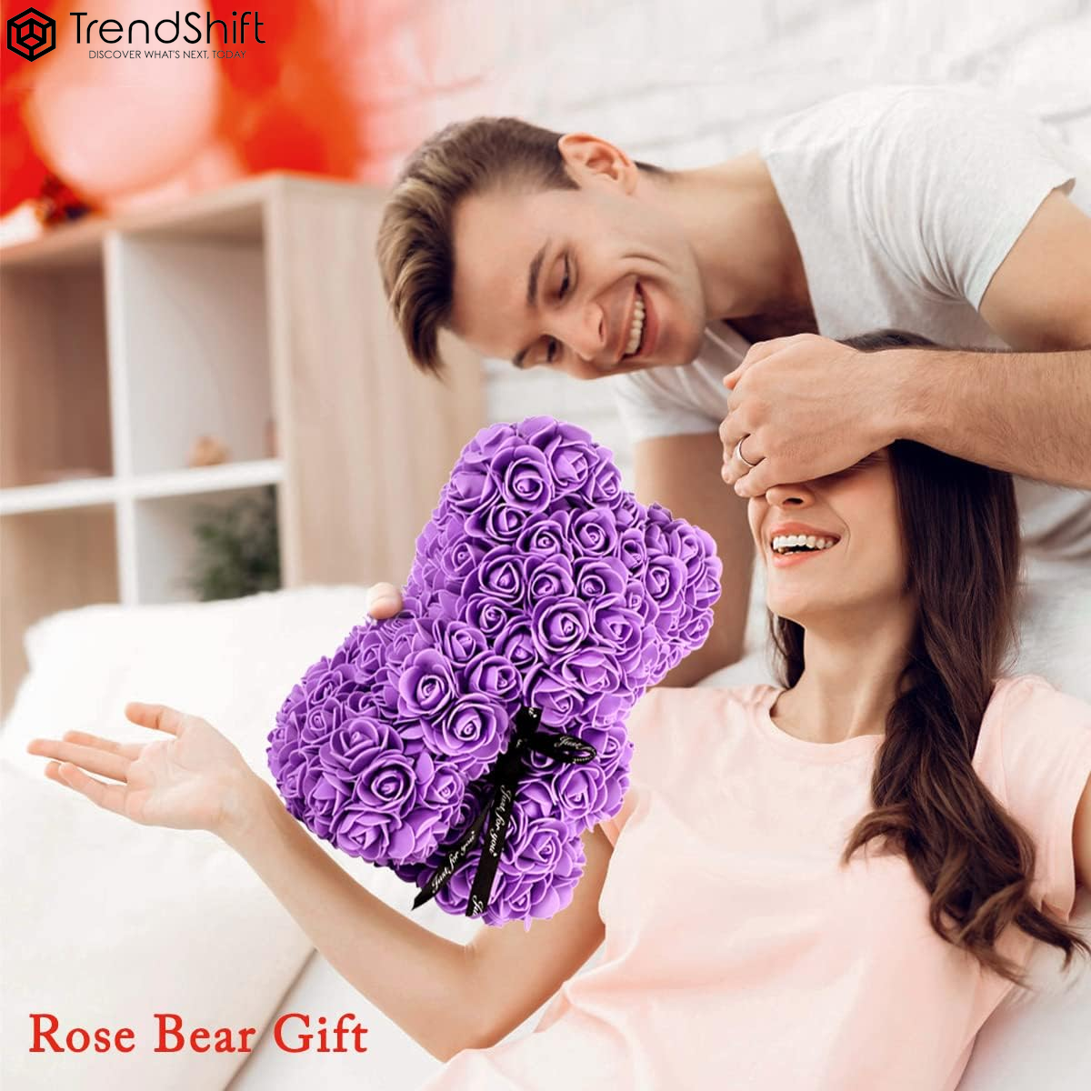 Rose Bear Gift for Women, Flower Bear Mom Birthday Gifts from Daughter Son, Rose Teddy Bear Valentines Day Gifts for Girlfriend, for Wife Mom​(Purple)