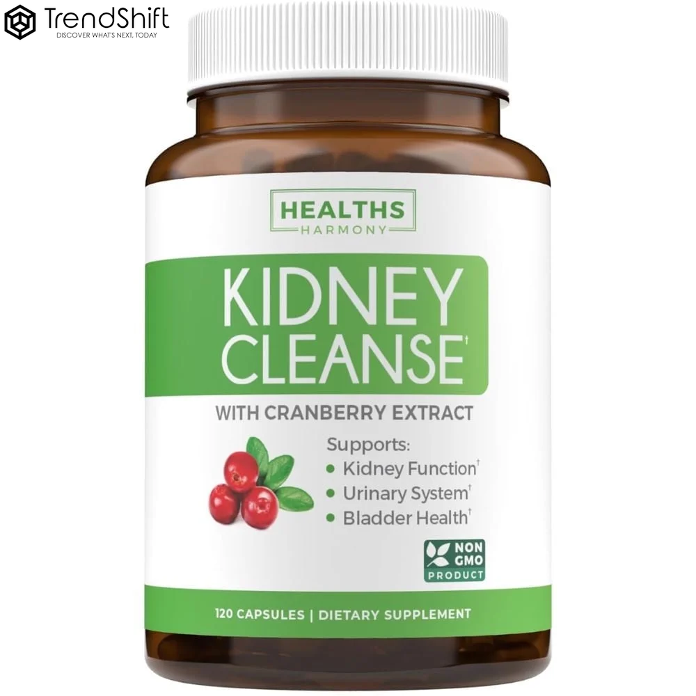 Kidney Cleanse Supplement (Vegetarian) Supports Bladder Control & Urinary Tract - Powerful Cranberry Extract - Natural Herbs - Kidney Health, Flush & Detox - 60 Capsules No Pills