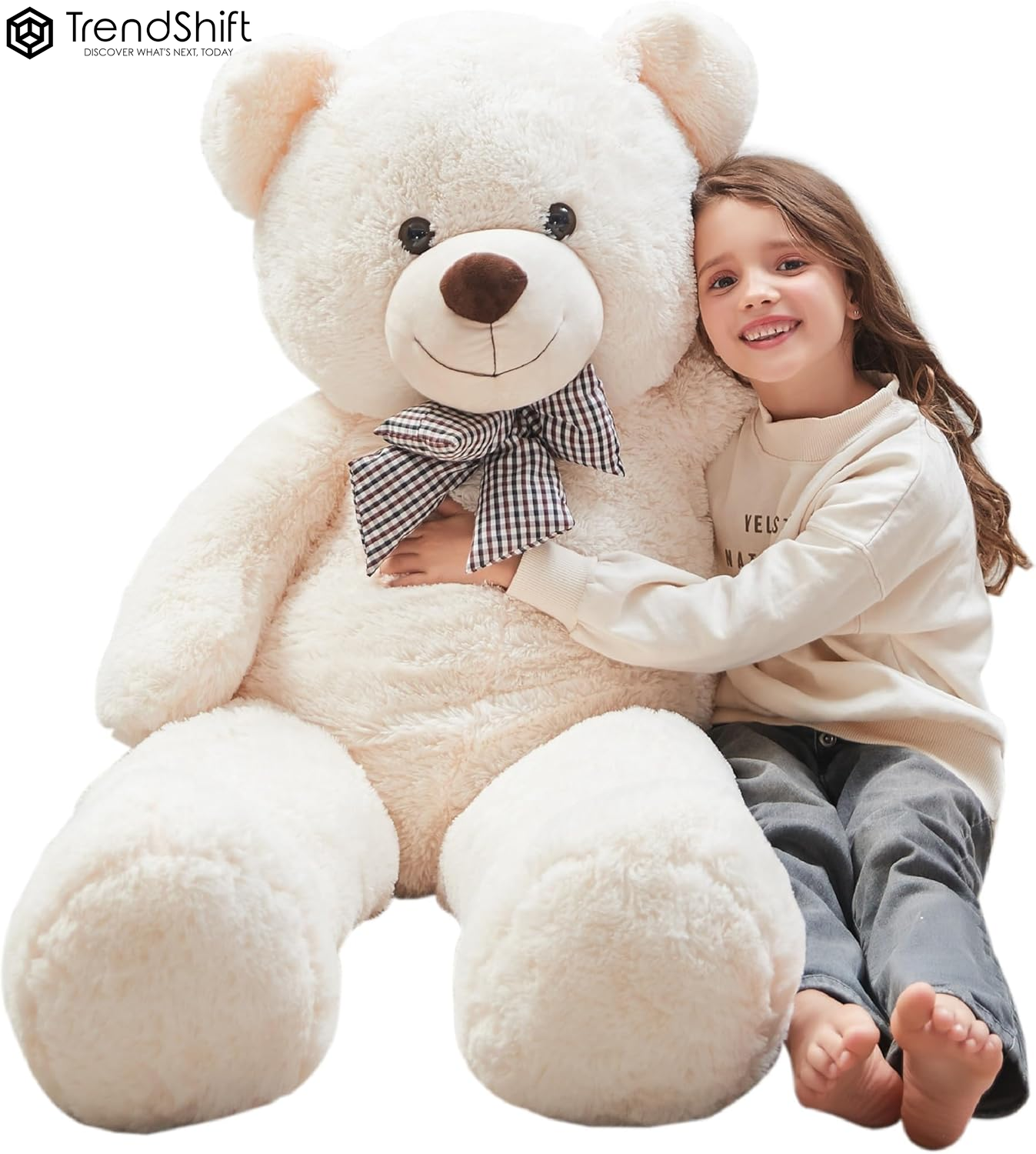 Giant Teddy Bear Stuffed Animals 5Ft, Big Teddy Bear White, Giant Bear Plush Gifts for Girlfriend Girls Christmas Valentine'S Day, 55 Inch