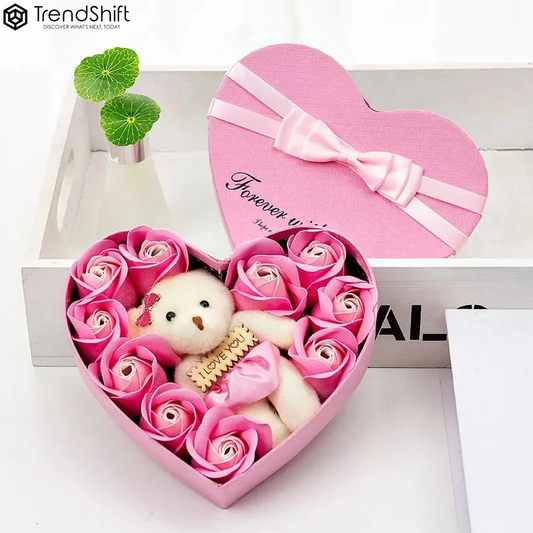 Mother'S Day Heart-Shaped Pink Rose Flower and Teddy Bear Gift Box: the Perfect Gift for Christmas, Valentine'S Day, Weddings, Anniversary, Birthday or Proposal