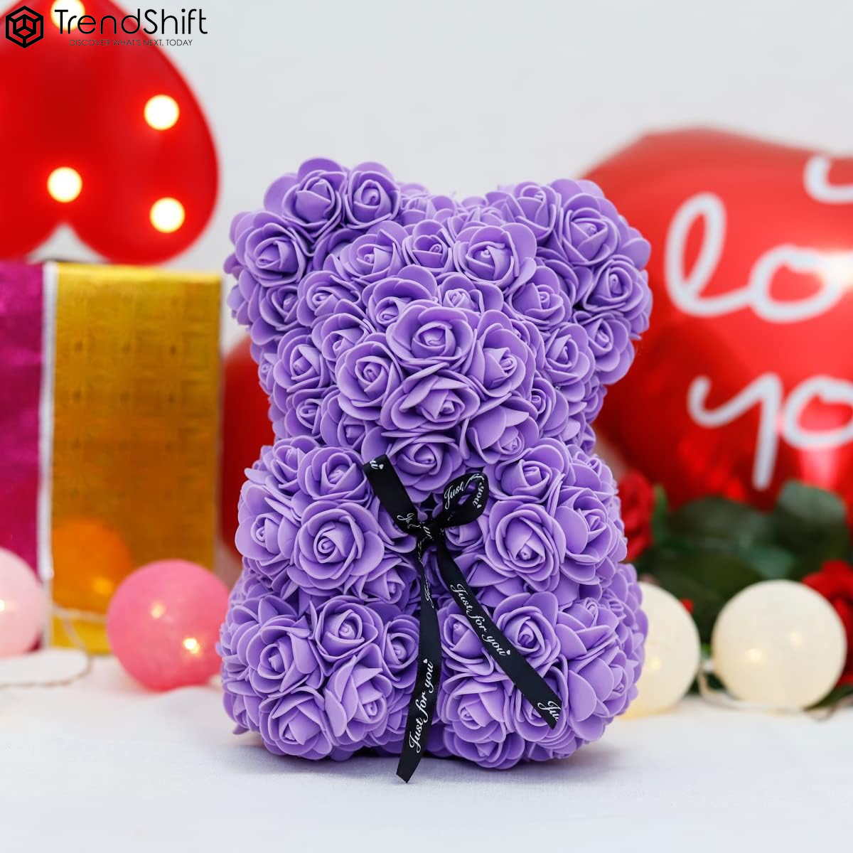 Rose Bear Gift for Women, Flower Bear Mom Birthday Gifts from Daughter Son, Rose Teddy Bear Valentines Day Gifts for Girlfriend, for Wife Mom​(Purple)