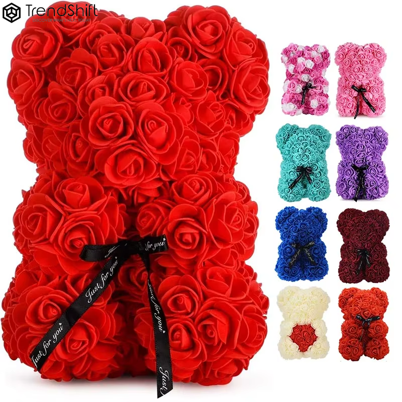 Artificial Rose Bear Red Pink PE Flower Rose Bear for Mom Mother'S Day Wedding Valentine'S Day Anniversary Gifts & Decorations