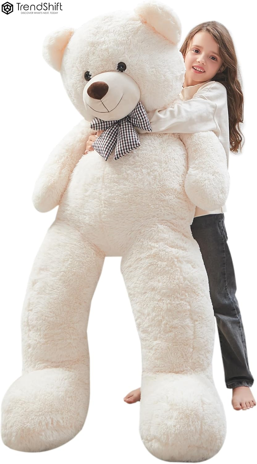 Giant Teddy Bear Stuffed Animals 5Ft, Big Teddy Bear White, Giant Bear Plush Gifts for Girlfriend Girls Christmas Valentine'S Day, 55 Inch