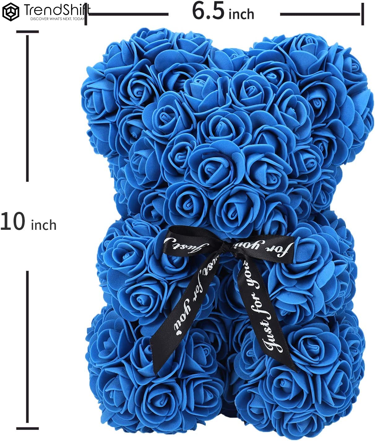 ZFDEBY Rose Flower Bear-Hand Made Teddy Bear,Best Artificial Decoration Gifts for Mothers Day, Valentines Day,Bridal,Weddings,The Perfect Party Clear Gift Box (06-Blue)