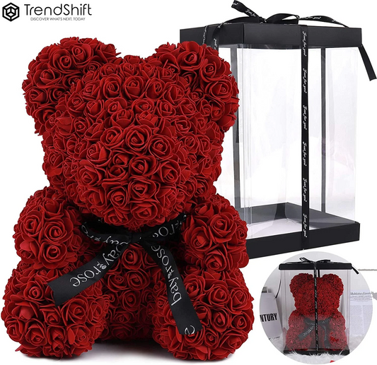 10-Inch Rose Flower Bear Gifts for Valentine'S Day,Mother'S Day,Christmas（Wine Red）