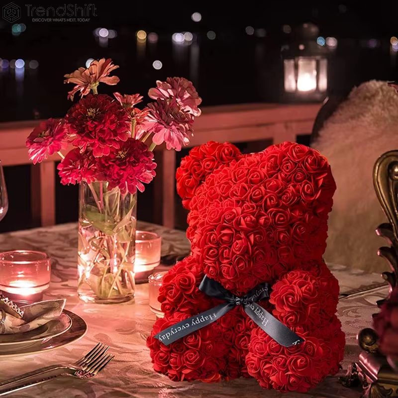 Artificial Rose Bear Red Pink PE Flower Rose Bear for Mom Mother'S Day Wedding Valentine'S Day Anniversary Gifts & Decorations