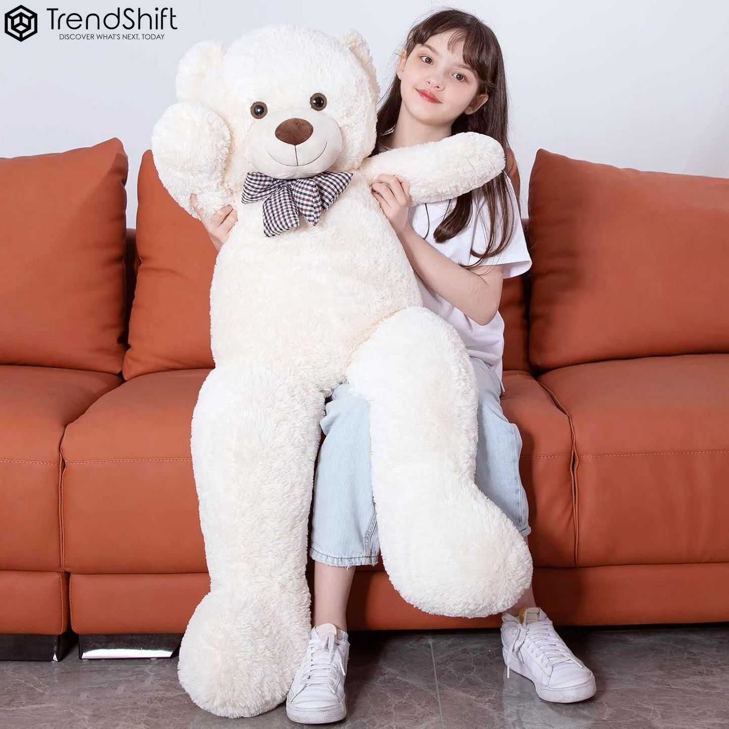 Giant Teddy Bear Stuffed Animals 5Ft, Big Teddy Bear White, Giant Bear Plush Gifts for Girlfriend Girls Christmas Valentine'S Day, 55 Inch