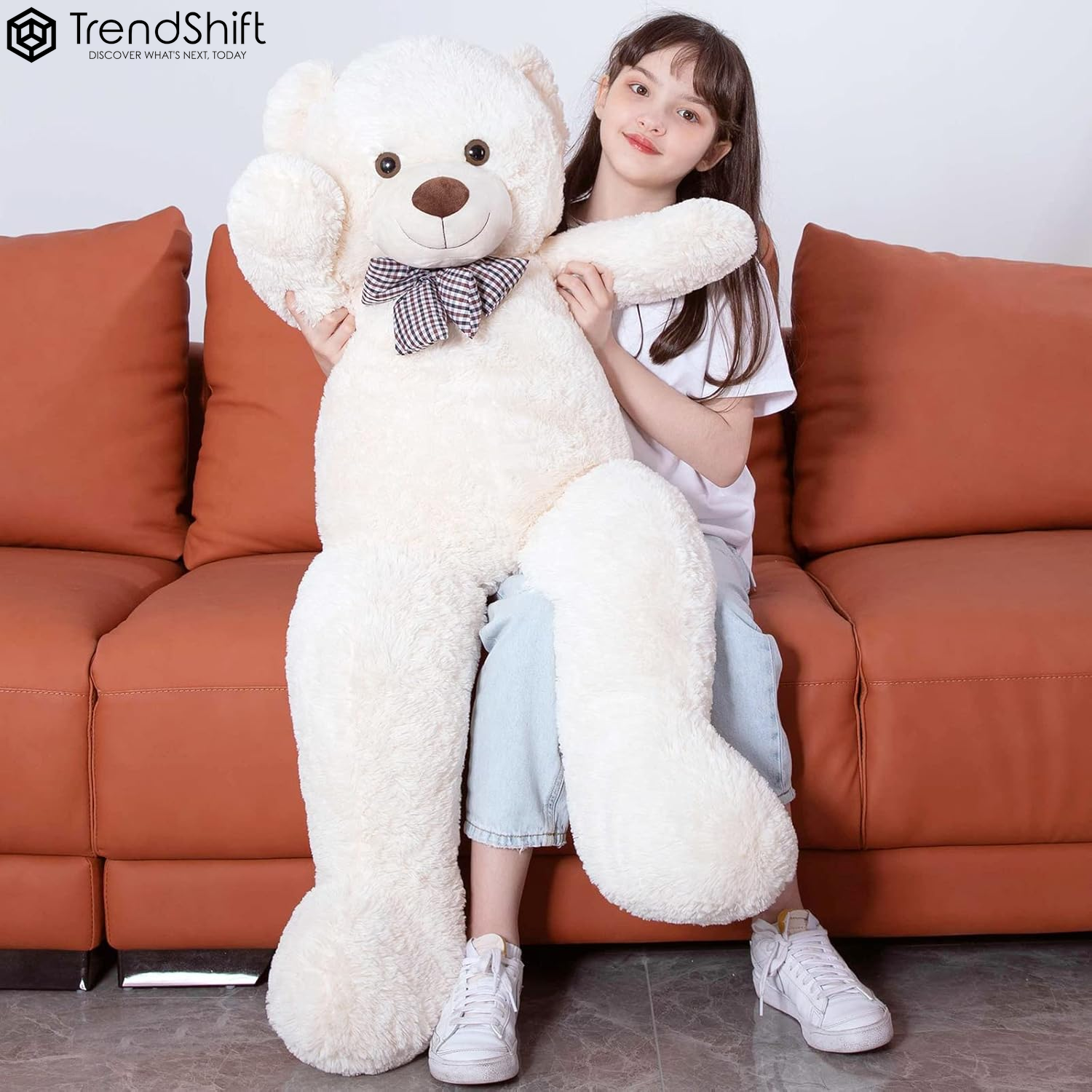 Giant Teddy Bear Stuffed Animals 5Ft, Big Teddy Bear White, Giant Bear Plush Gifts for Girlfriend Girls Christmas Valentine'S Day, 55 Inch