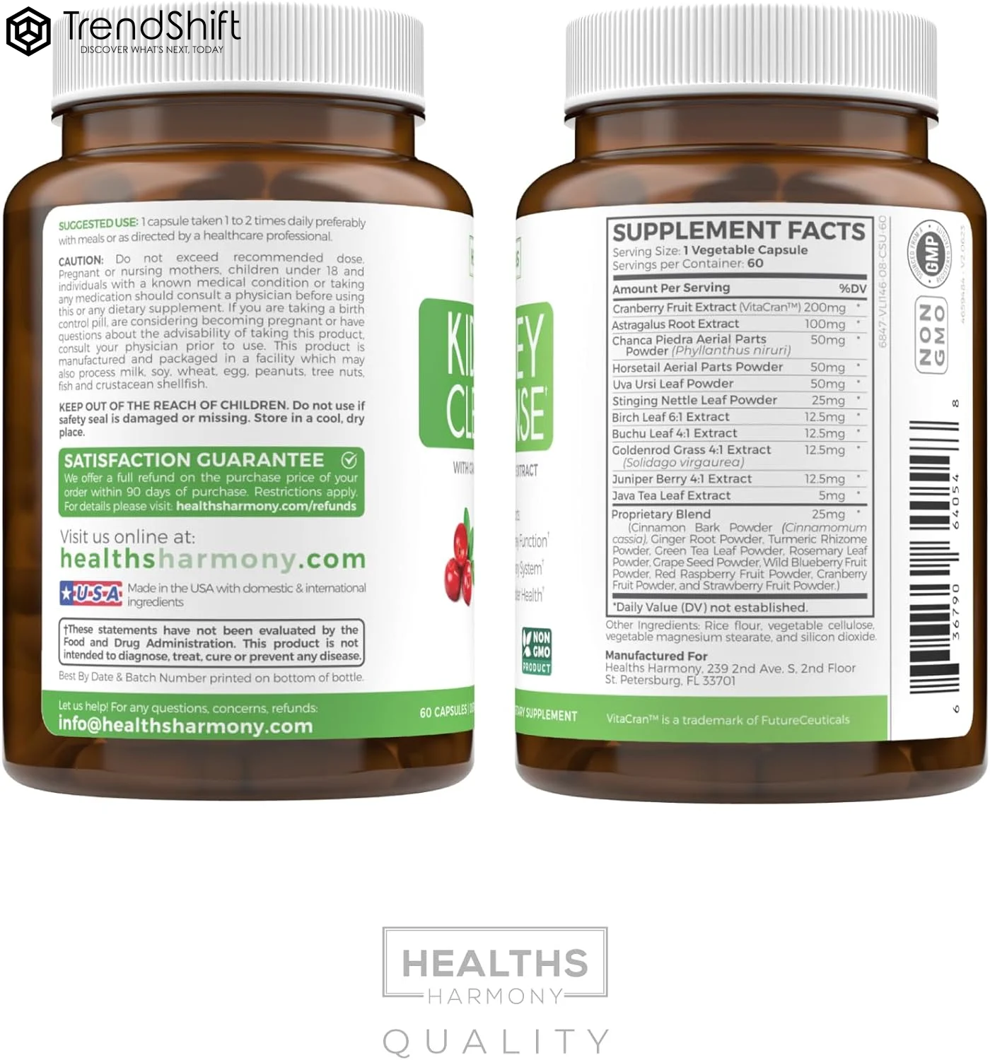 Kidney Cleanse Supplement (Vegetarian) Supports Bladder Control & Urinary Tract - Powerful Cranberry Extract - Natural Herbs - Kidney Health, Flush & Detox - 60 Capsules No Pills