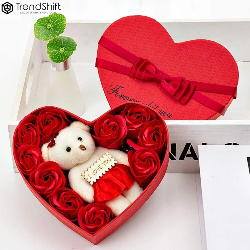 Mother'S Day Heart-Shaped Pink Rose Flower and Teddy Bear Gift Box: the Perfect Gift for Christmas, Valentine'S Day, Weddings, Anniversary, Birthday or Proposal